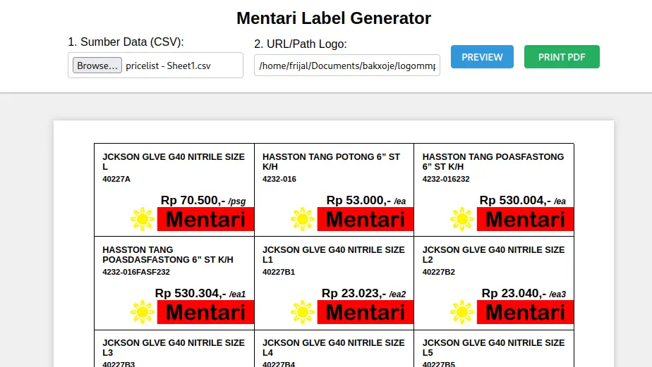Generator Label Mentari - Custom Logo UI