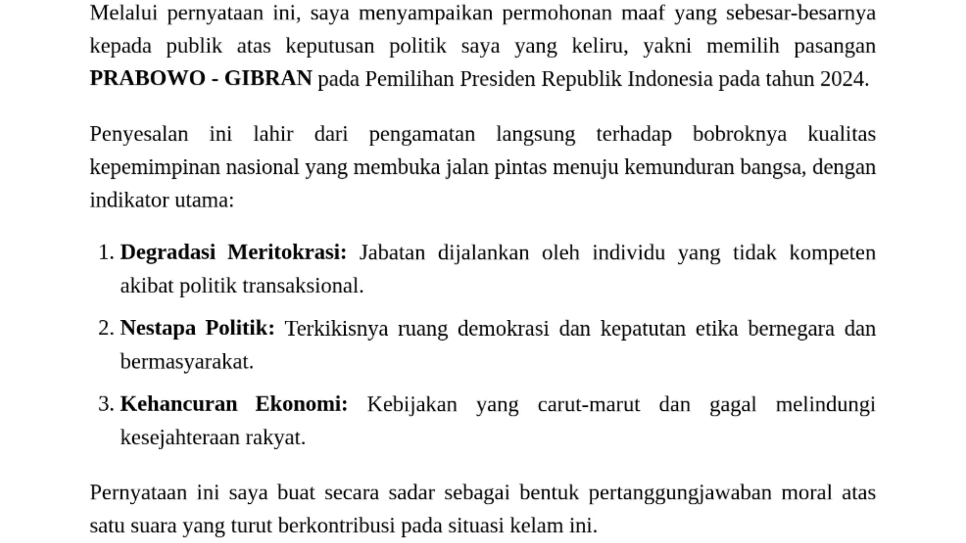 Generator Surat Penyesalan Pemilu