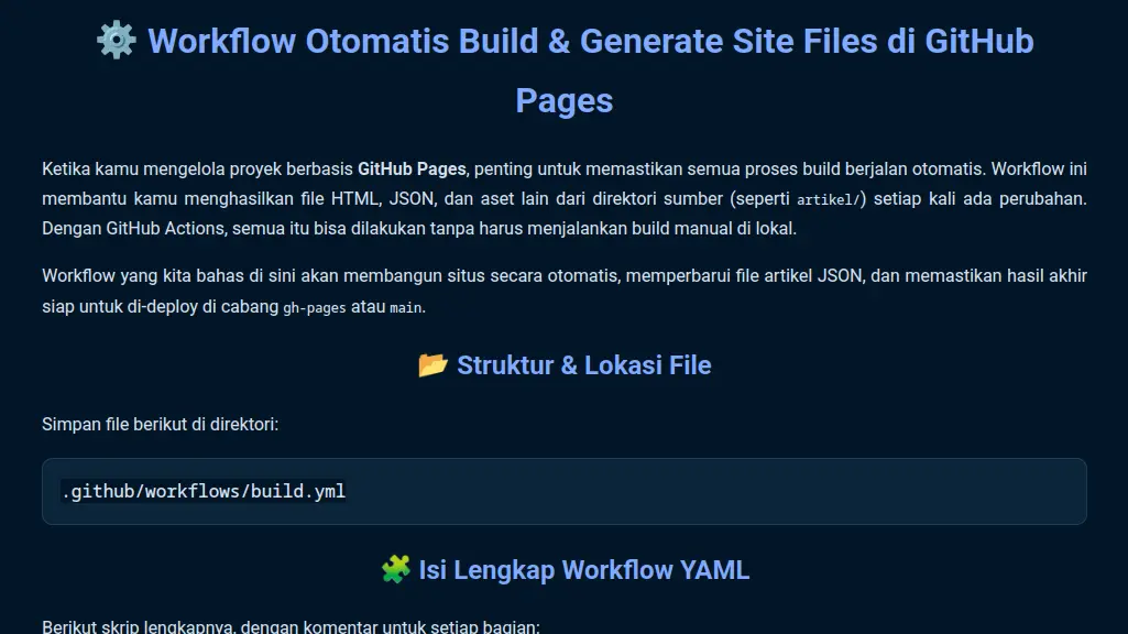 Workflow Otomatis Build & Generate Site Files di GitHub Pages