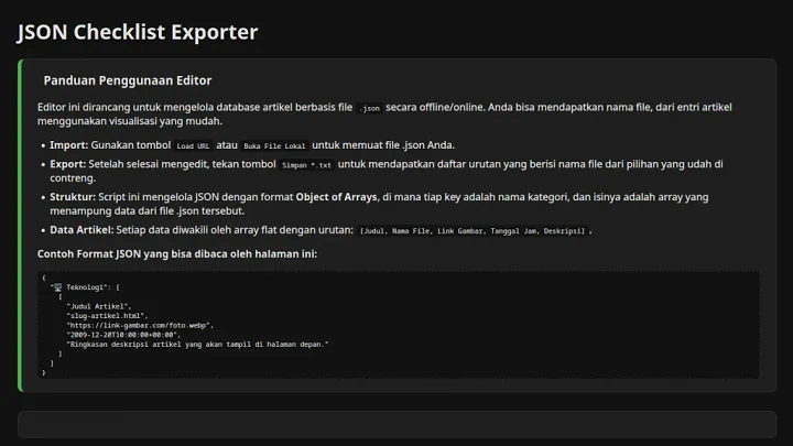 JSON Checklist Exporter – Kelola Database Artikel dengan Mudah