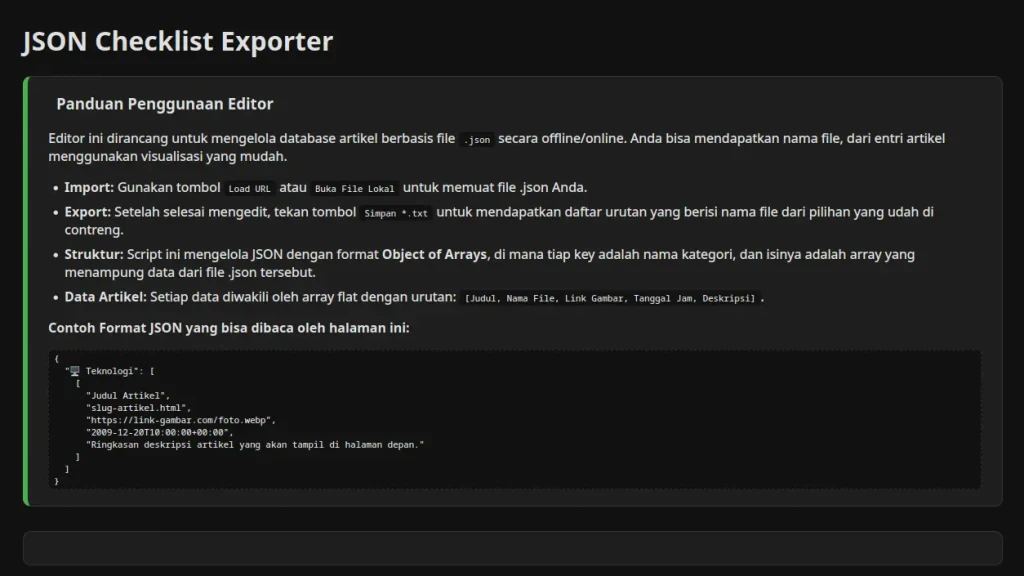 JSON Checklist Exporter – Kelola Database Artikel dengan Mudah