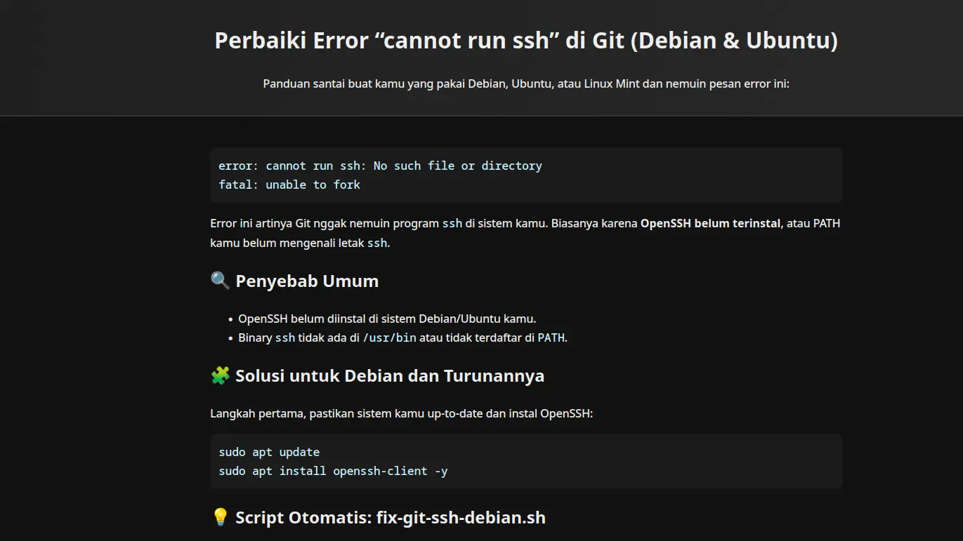 Perbaiki Error “cannot run ssh” di Git - Debian & Ubuntu