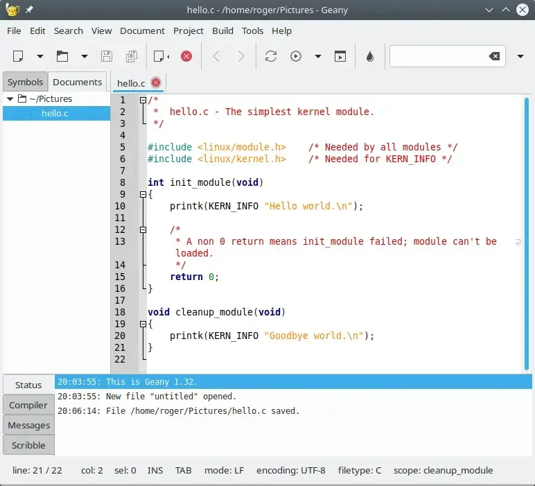 Tampilan antarmuka klasik dan padat dari Geany Text Editor