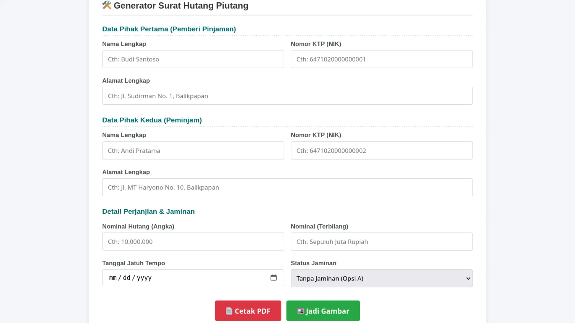 Generator Surat Hutang Piutang