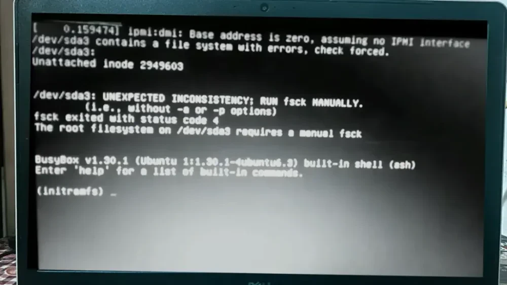 Ilustrasi layar error BusyBox initramfs saat boot failure MX Linux