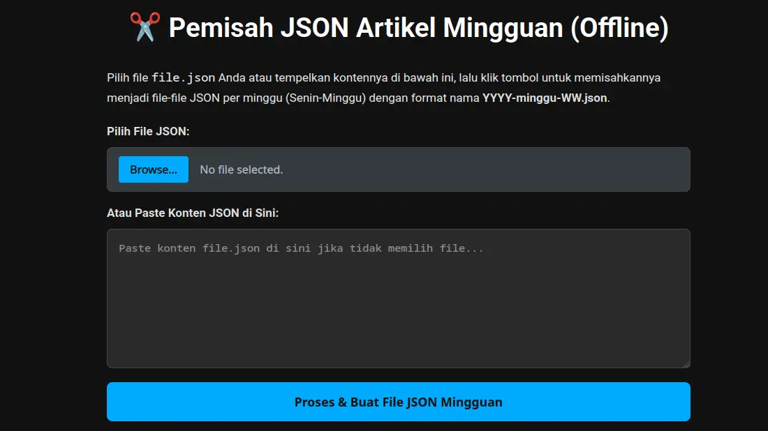 Pemisah JSON Artikel Mingguan (Offline)