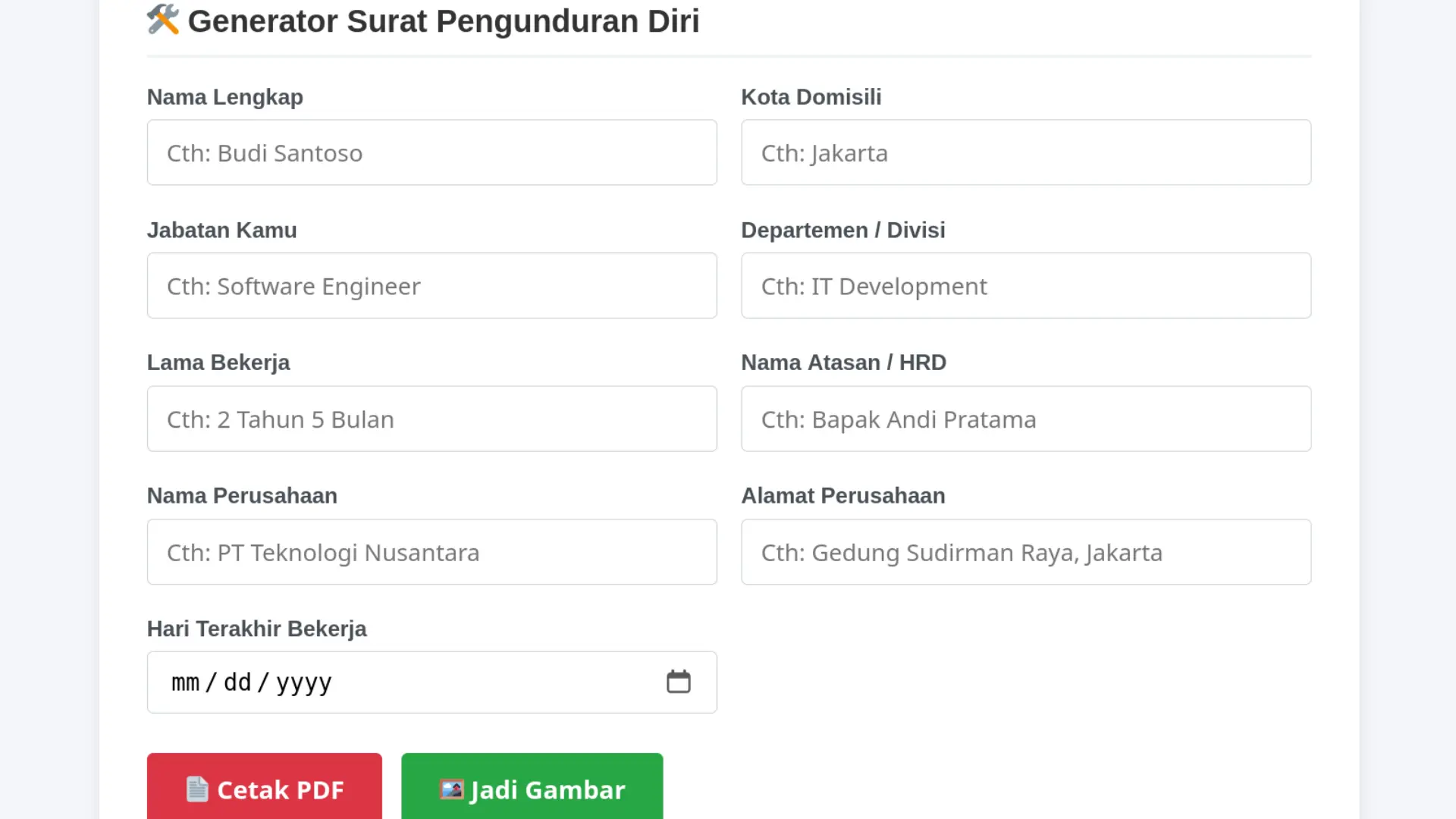 Generator Surat Pengunduran Diri