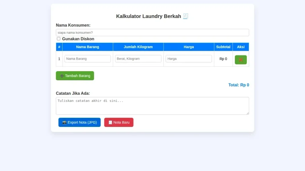 Kalkulator Laundry Berkah