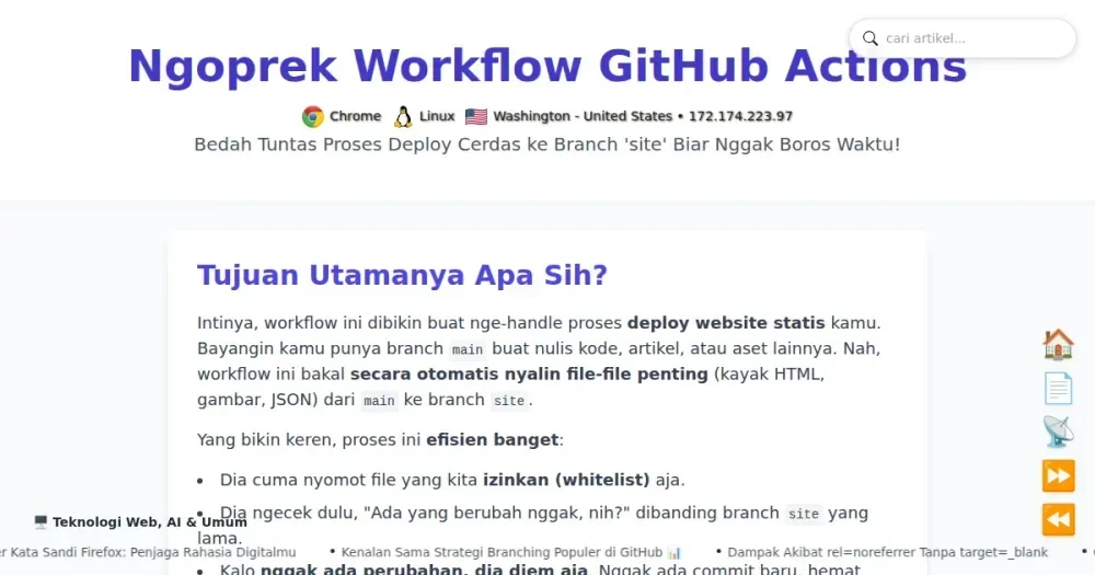 eksplorasi teknis Workflow GitHub Actions: Deploy Cerdas ke Branch Site