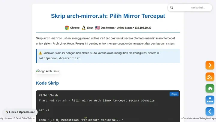arch-mirror.sh - Pilih Mirror Tercepat (Arch Linux)