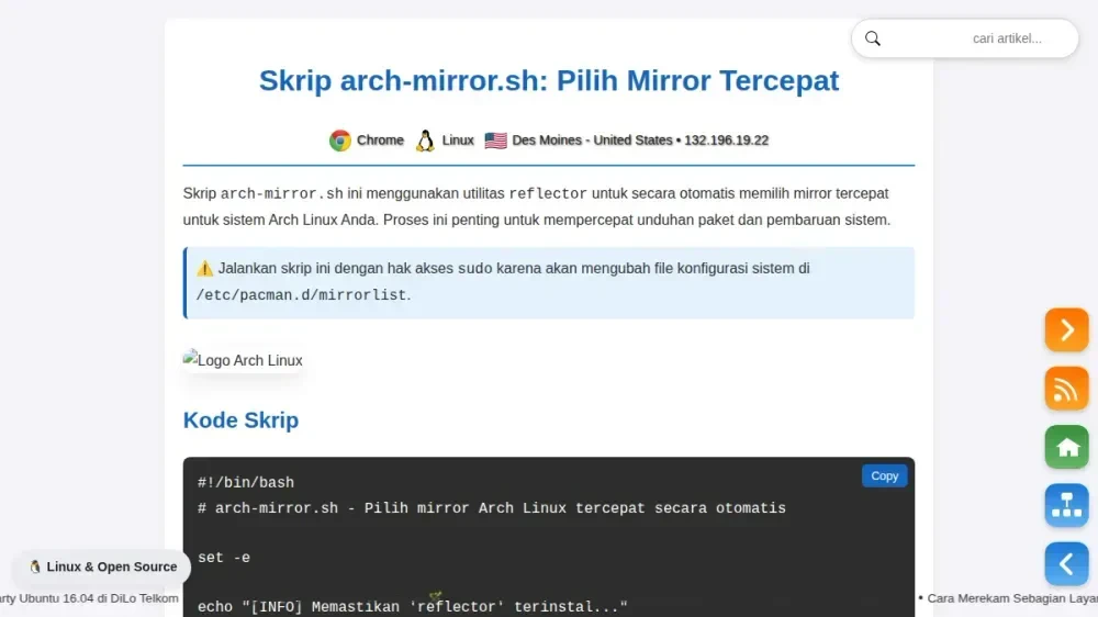 arch-mirror.sh - Pilih Mirror Tercepat (Arch Linux)