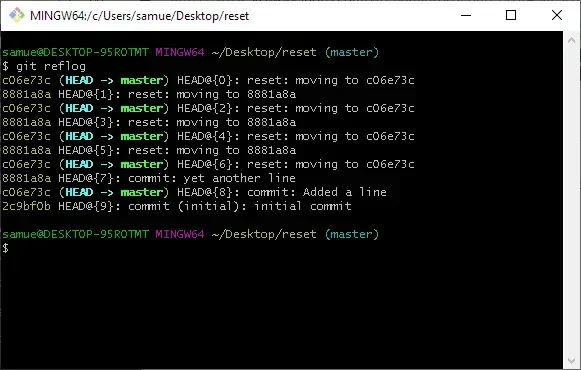 Contoh output git reflog