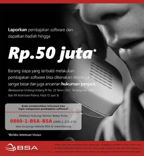 Ilustrasi uang 50 juta rupiah dengan tulisan BSA dan simbol pembajakan