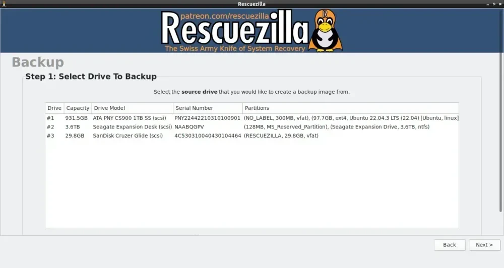 Pilih disk untuk backup