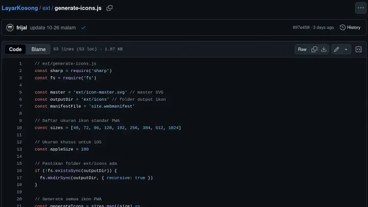 Bedah Skrip generate-icons.js: Bikin Ikon PWA & Manifest Otomatis.