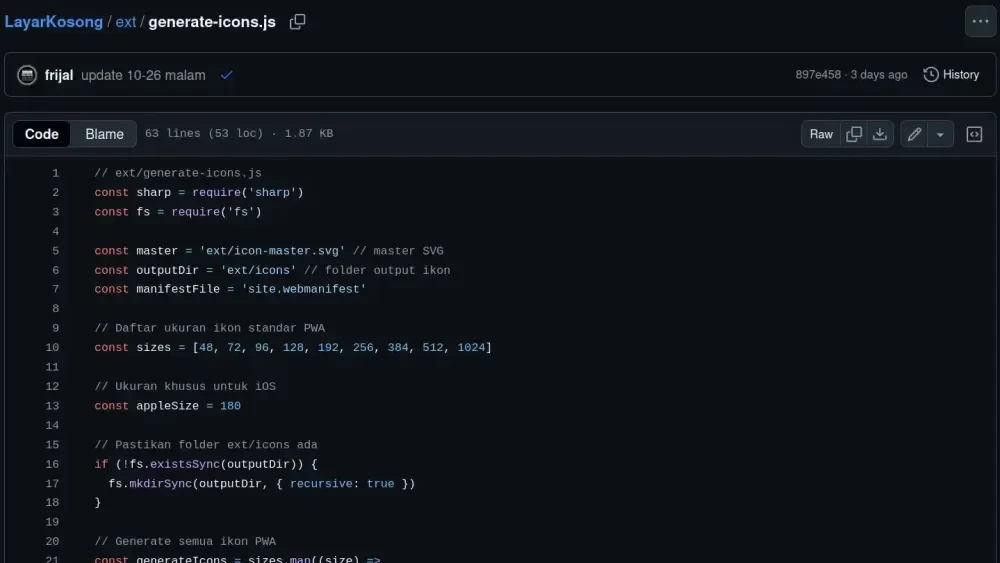 Bedah Skrip generate-icons.js: Bikin Ikon PWA & Manifest Otomatis.