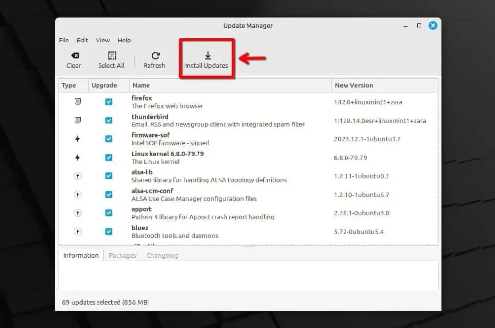 Memperbarui paket di Update Manager
