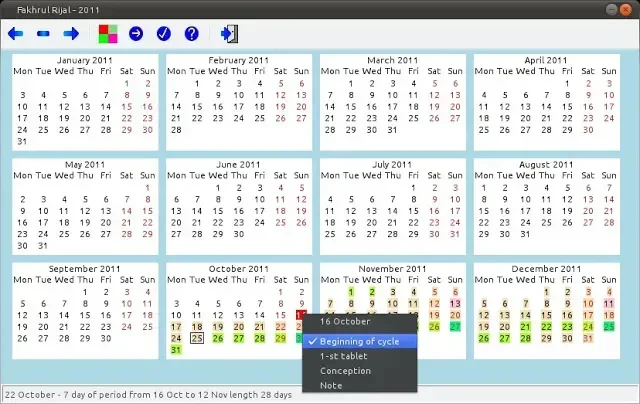 Tampilan kalender utama aplikasi Cycle