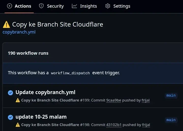 ⚙️ Workflow GitHub Actions: Copy ke Branch Site Cloudflare