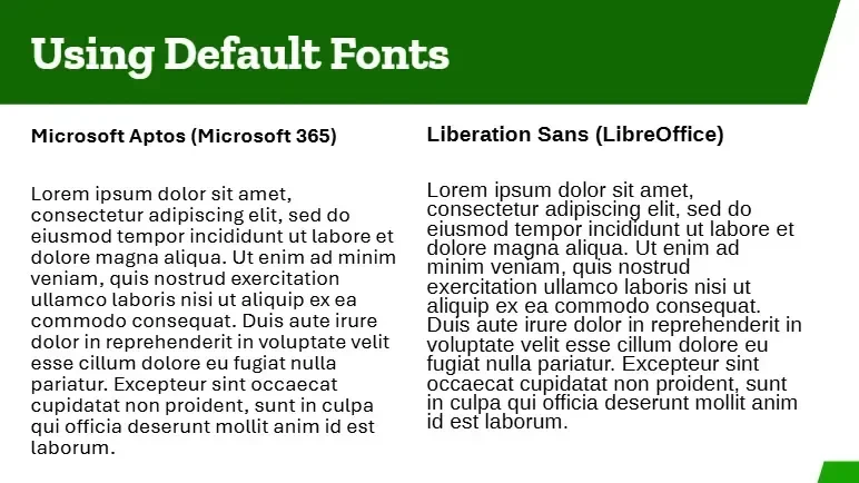 Perbandingan font Aptos dengan Liberation Sans