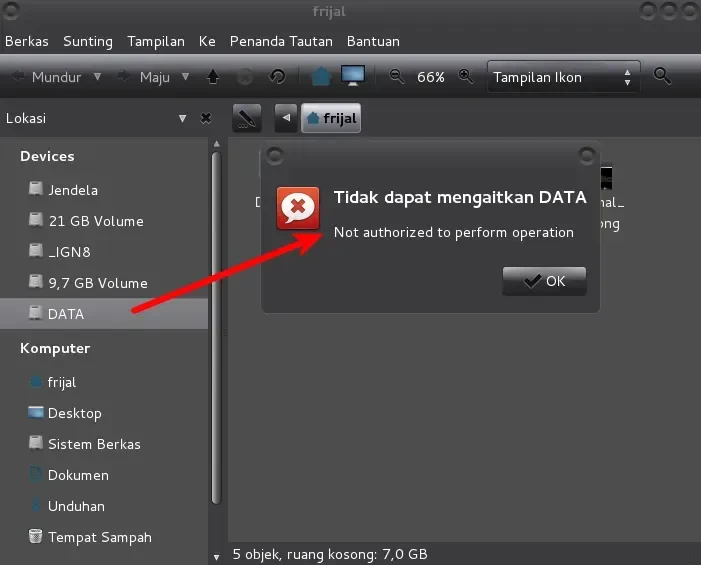 Caja gagal membuka partisi NTFS