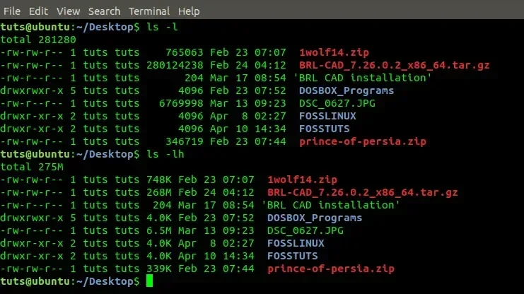 Output perintah ls -l di terminal