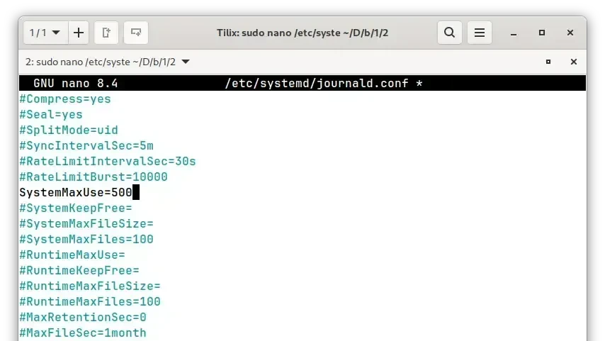 Terminal Linux menampilkan perintah truncate
