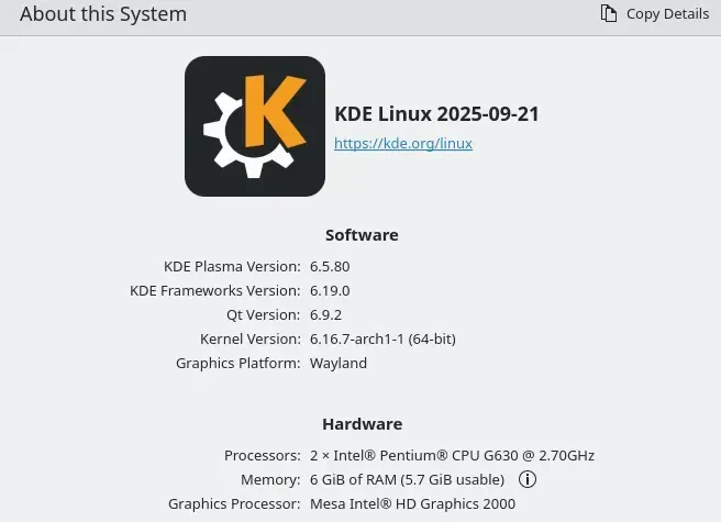 Spesifikasi sistem yang menjalankan KDE Plasma