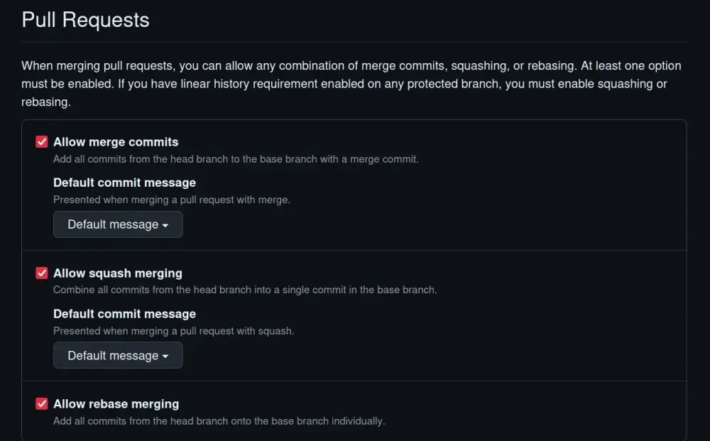 Opsi merge, squash, dan rebase di GitHub
