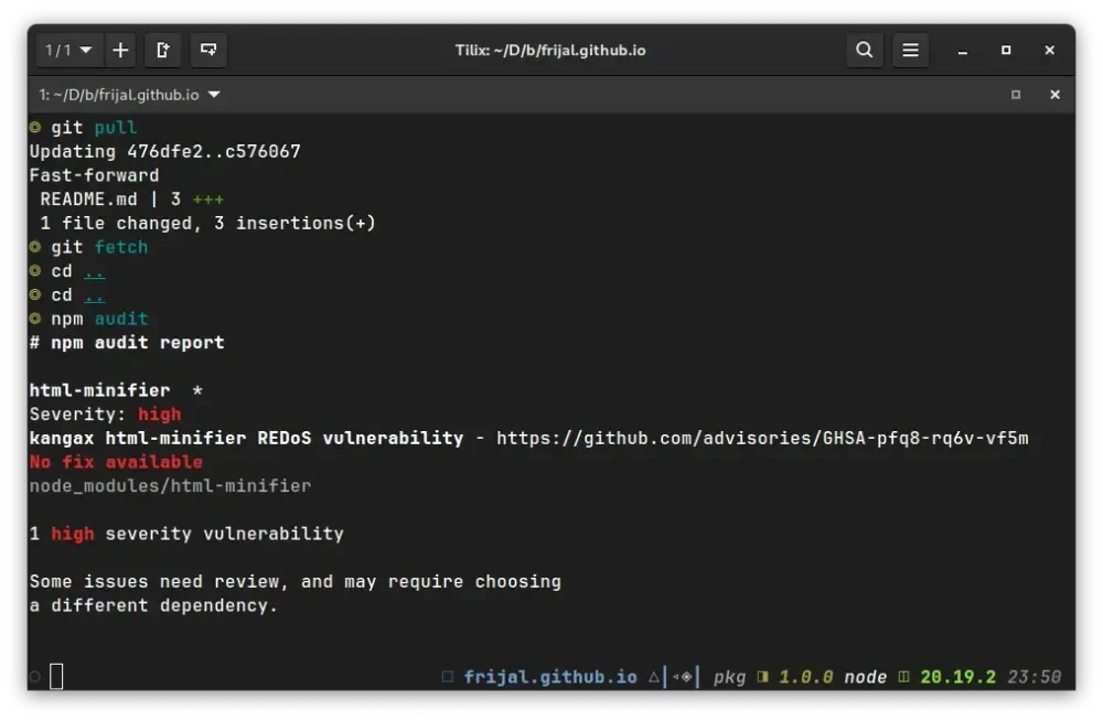 Terminal dengan kode npm