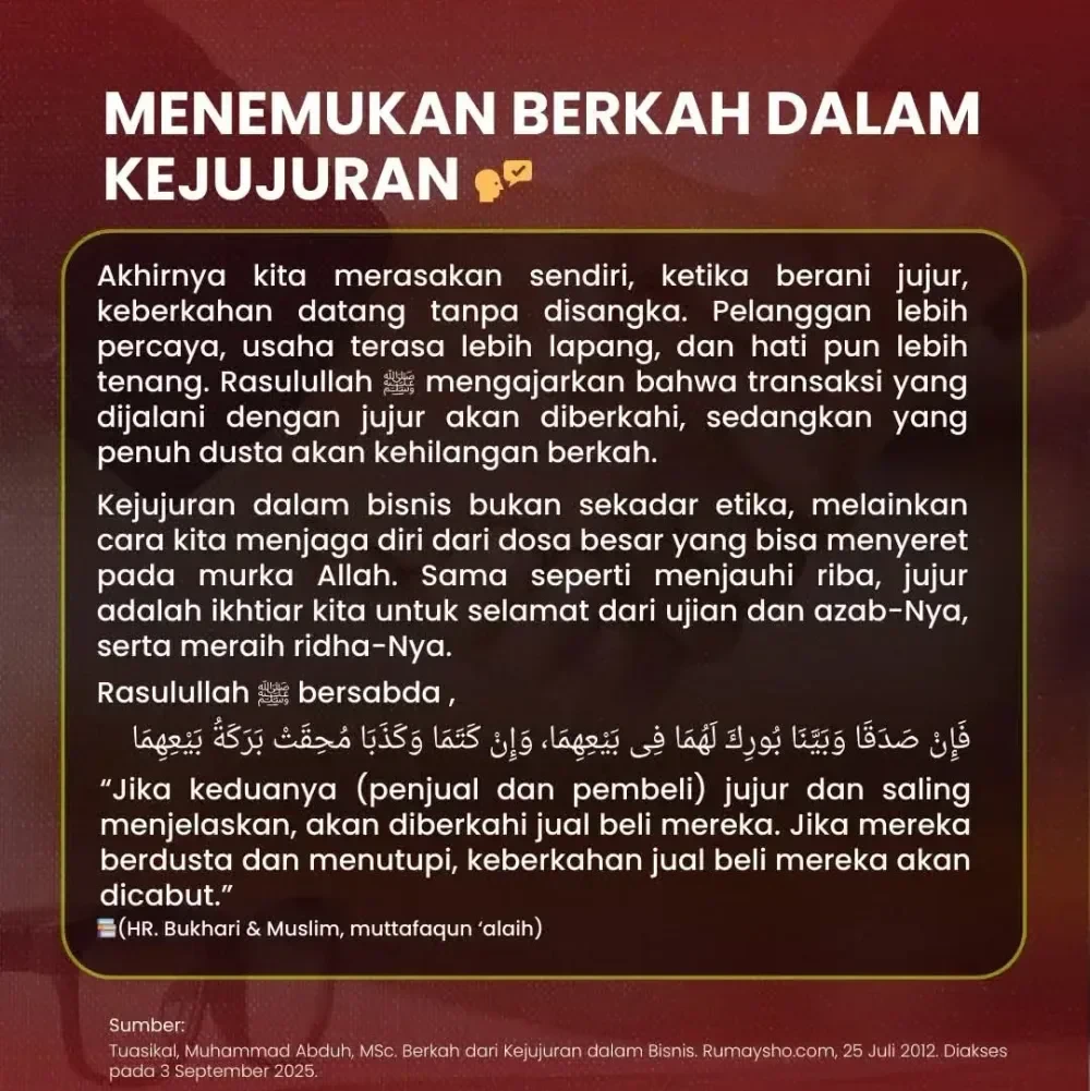 Ilustrasi menemukan berkah dalam kejujuran dengan suasana usaha yang tenang dan penuh kepercayaan