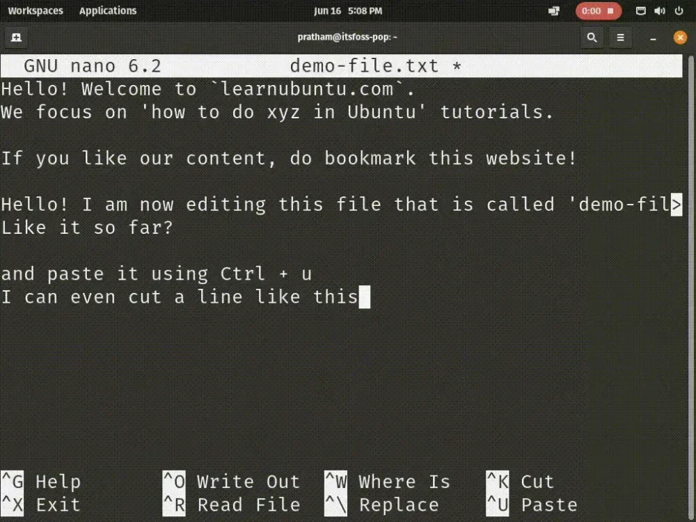 Ctrl+U hapus teks sebelum kursor