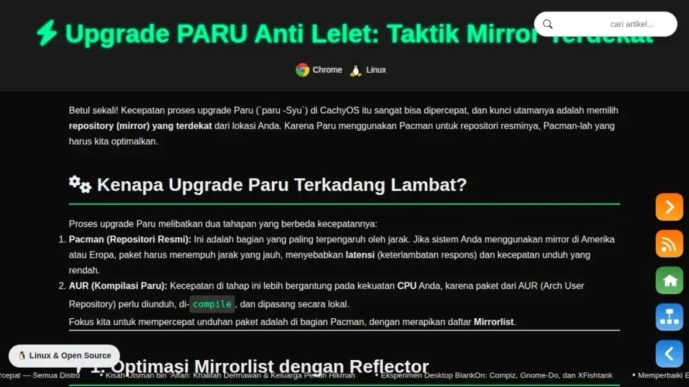 Mempercepat Upgrade PARU di CachyOS dengan Mirror Terdekat