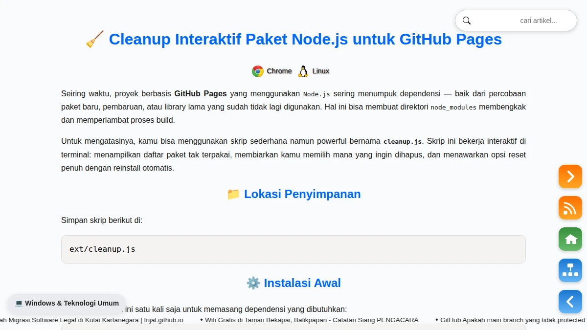 Cleanup Interaktif Paket Node.js untuk GitHub Pages