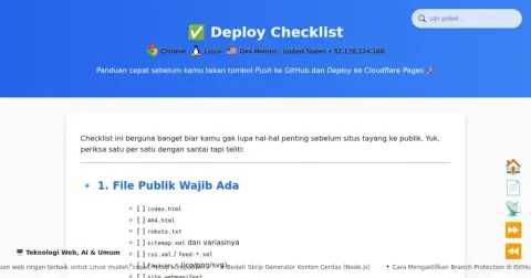 Deploy Checklist - Panduan Sebelum Mengirim ke Github dan Cloudflare Pages ✅