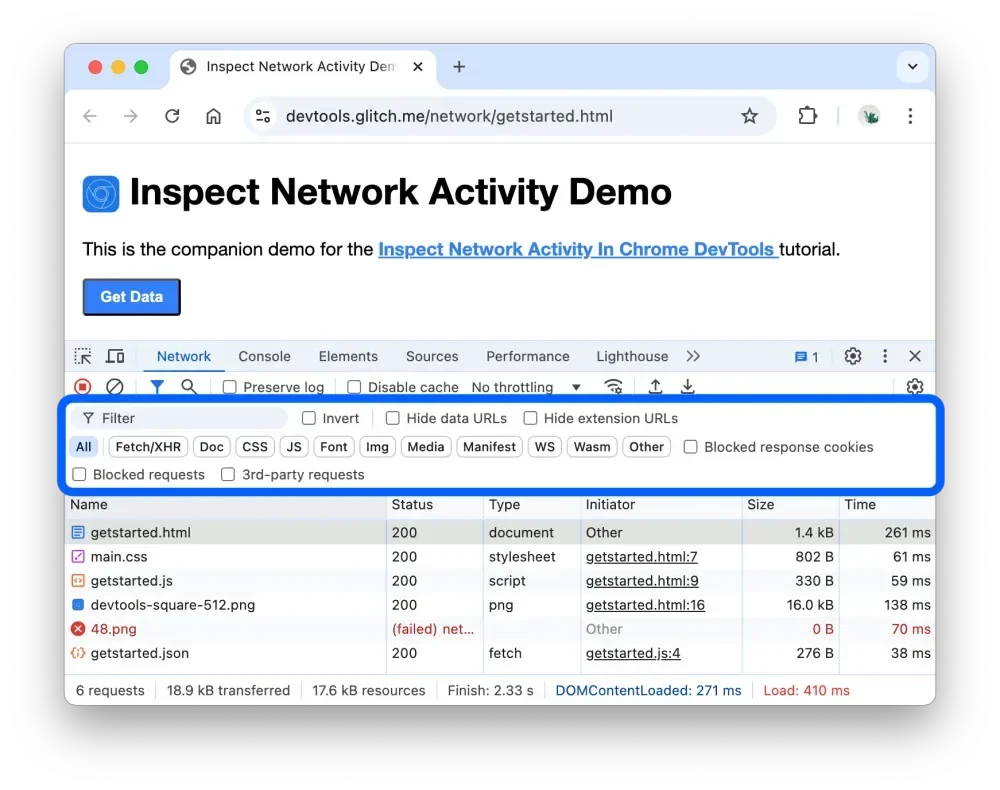 DevTools Chrome filter