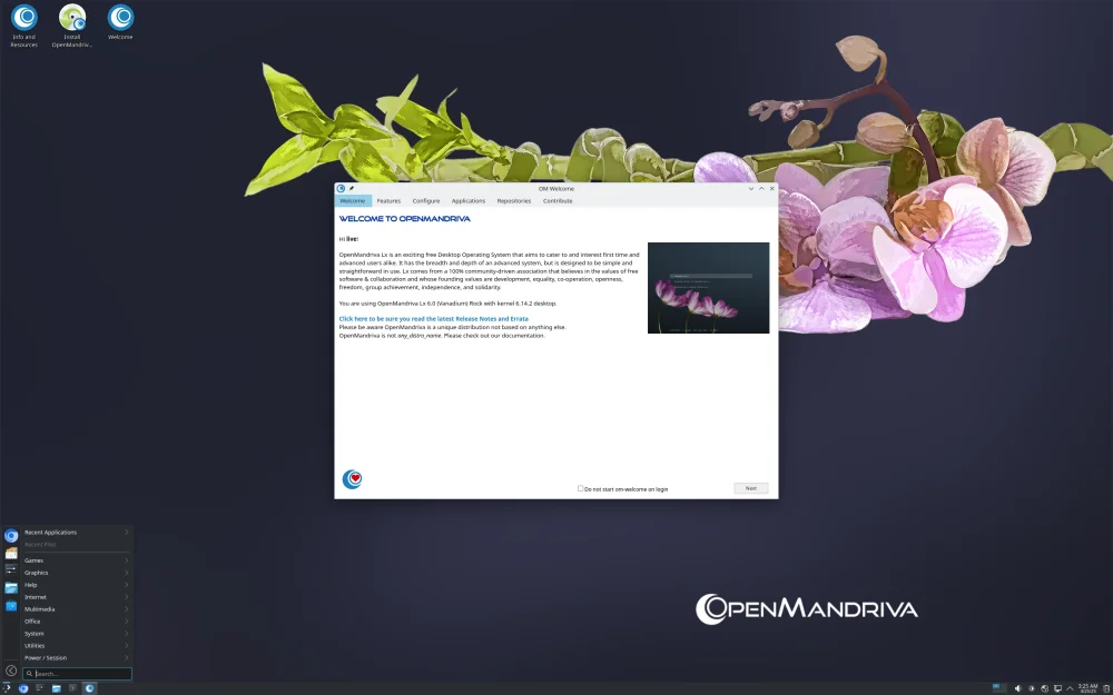 Ilustrasi antarmuka sistem operasi OpenMandriva Linux