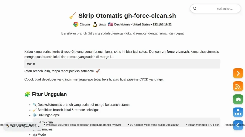 Skrip Otomatis gh-force-clean.sh: Bersihkan Branch Lokal & Remote yang Sudah Di-Merge