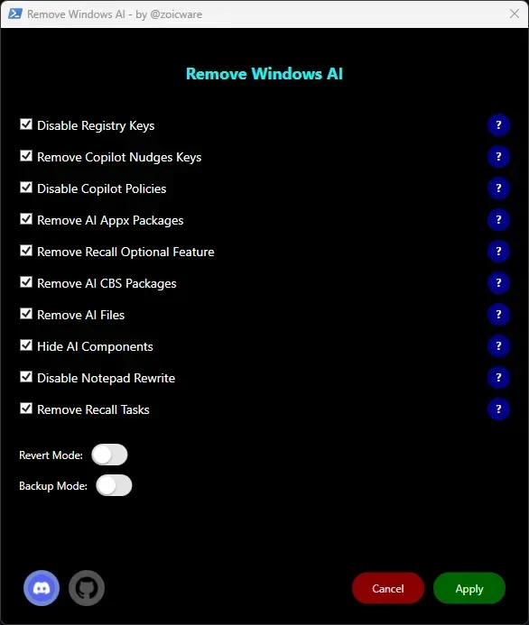 Tampilan UI Remove Windows AI