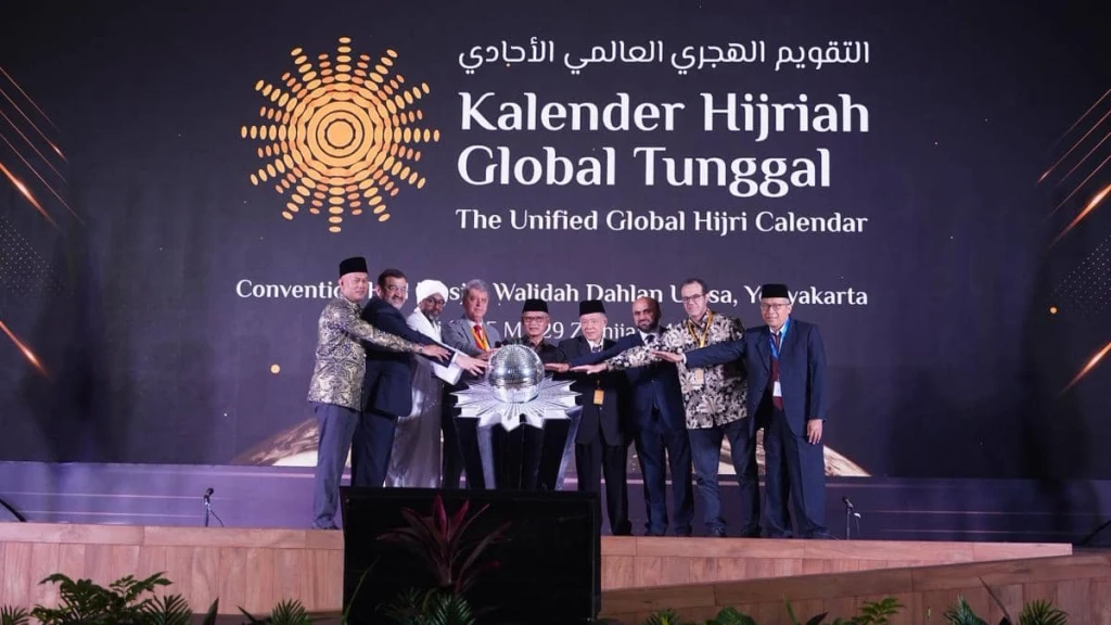 Ilustrasi konseptual waktu dan globalisasi yang merepresentasikan integrasi Kalender Hijriyah Global