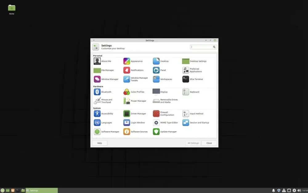 Mint XFCE Menu