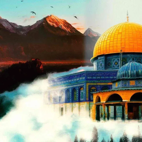Lukisan cat minyak dekoratif yang memperlihatkan keindahan Masjidil Aqsa
