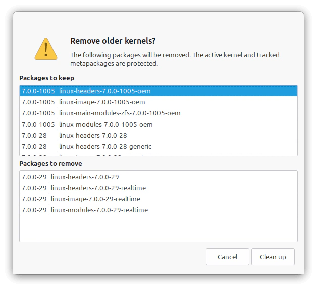 Opsi penandaan kernel sebagai Protected di Linux Mint