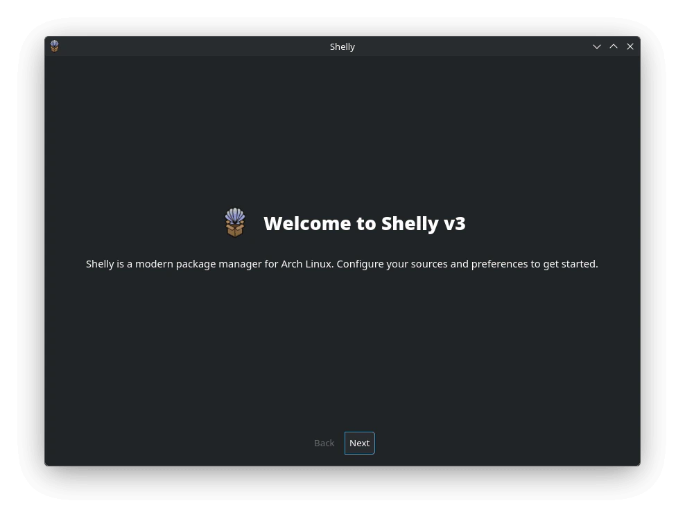 Tampilan Shelly v3 di CachyOS 2608 dengan daftar paket
