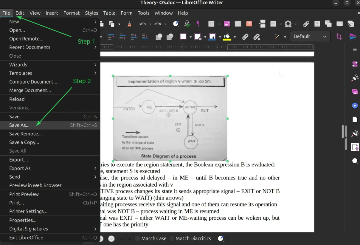 Menu Save As di LibreOffice untuk menyimpan dokumen sebagai HTML