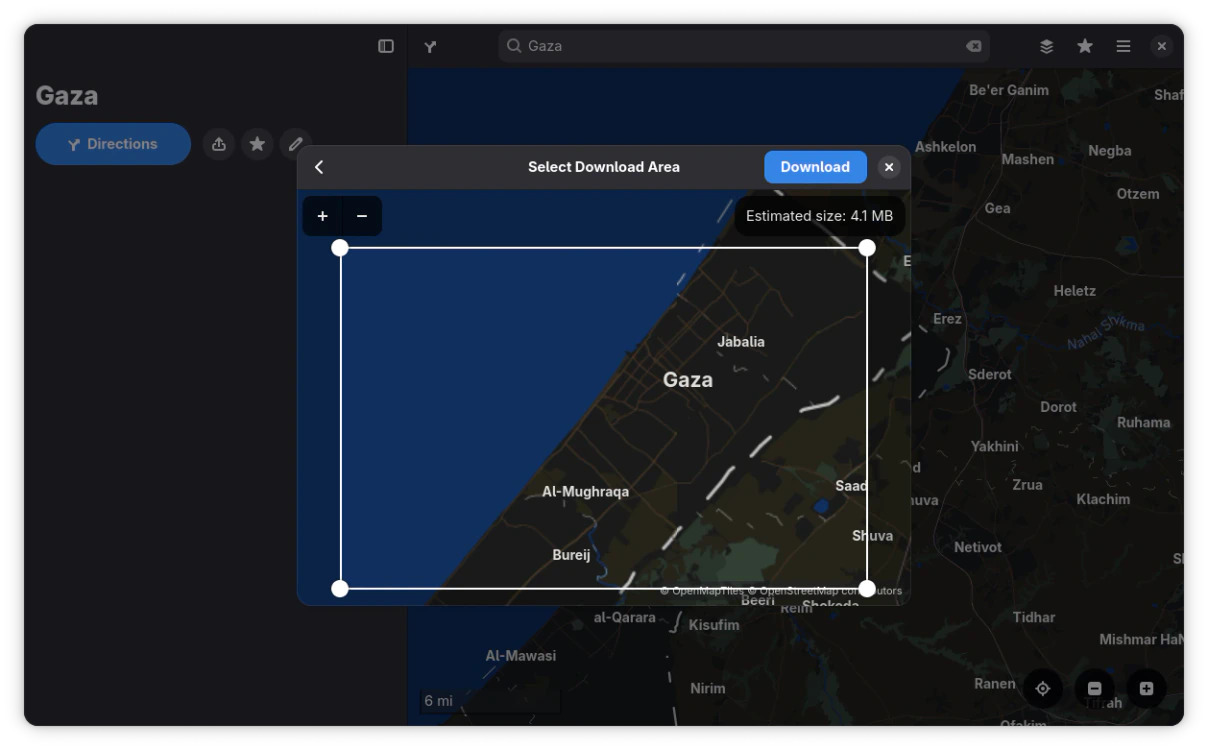 Aplikasi Maps GNOME 51 menampilkan peta dan opsi unduhan offline