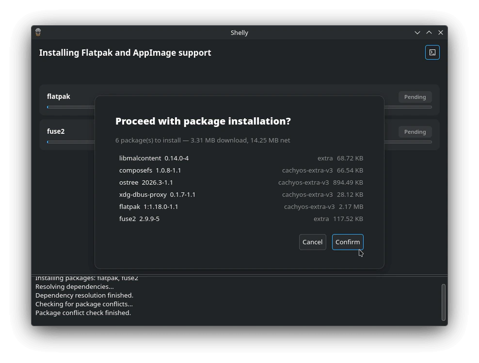 Pencarian paket dari repositori dan AUR di Shelly v3