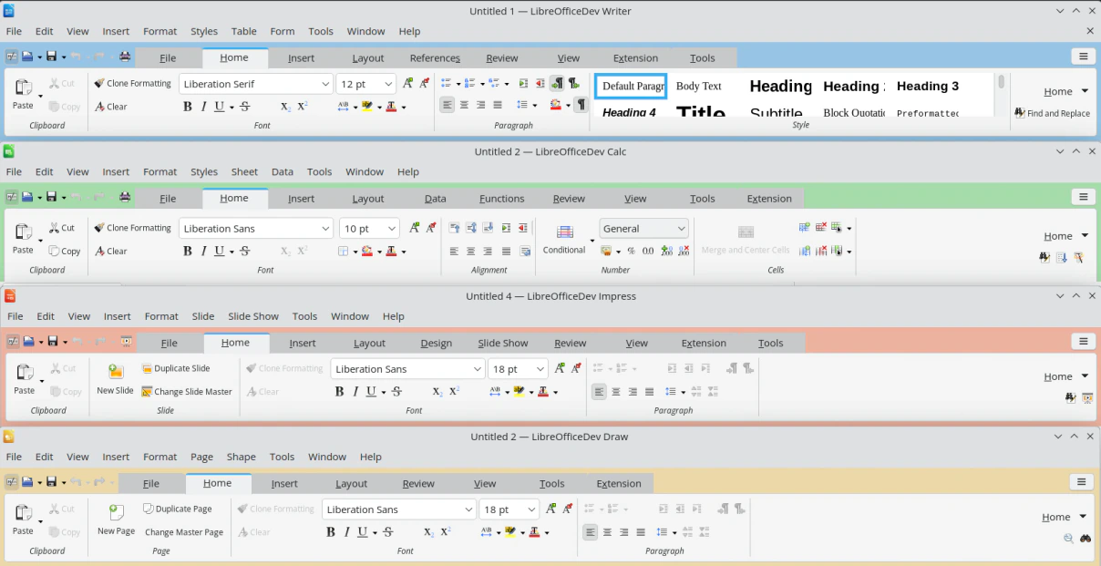 Warna Notebookbar yang berbeda di LibreOffice 26.8