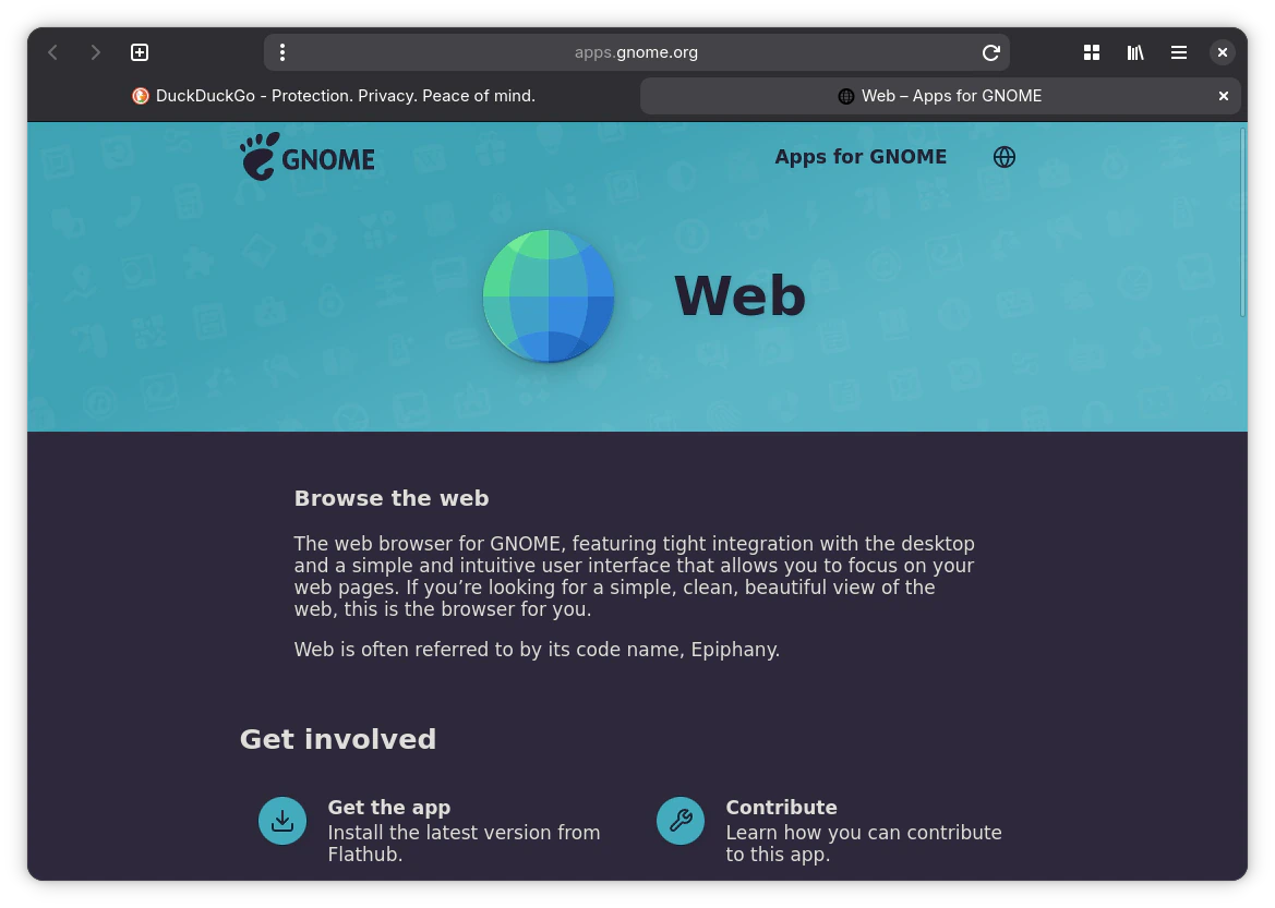 Browser Web Epiphany di GNOME 51 dengan halaman preferensi