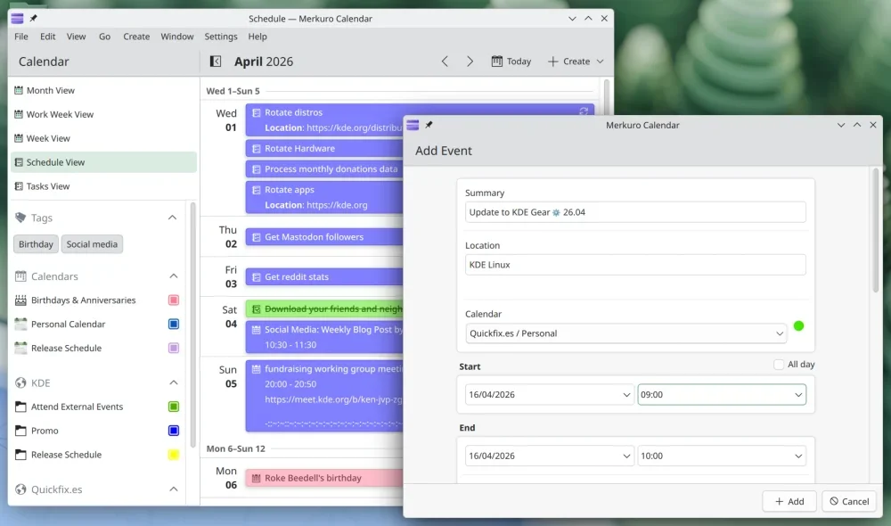 Merkuro schedule view dan event editor baru